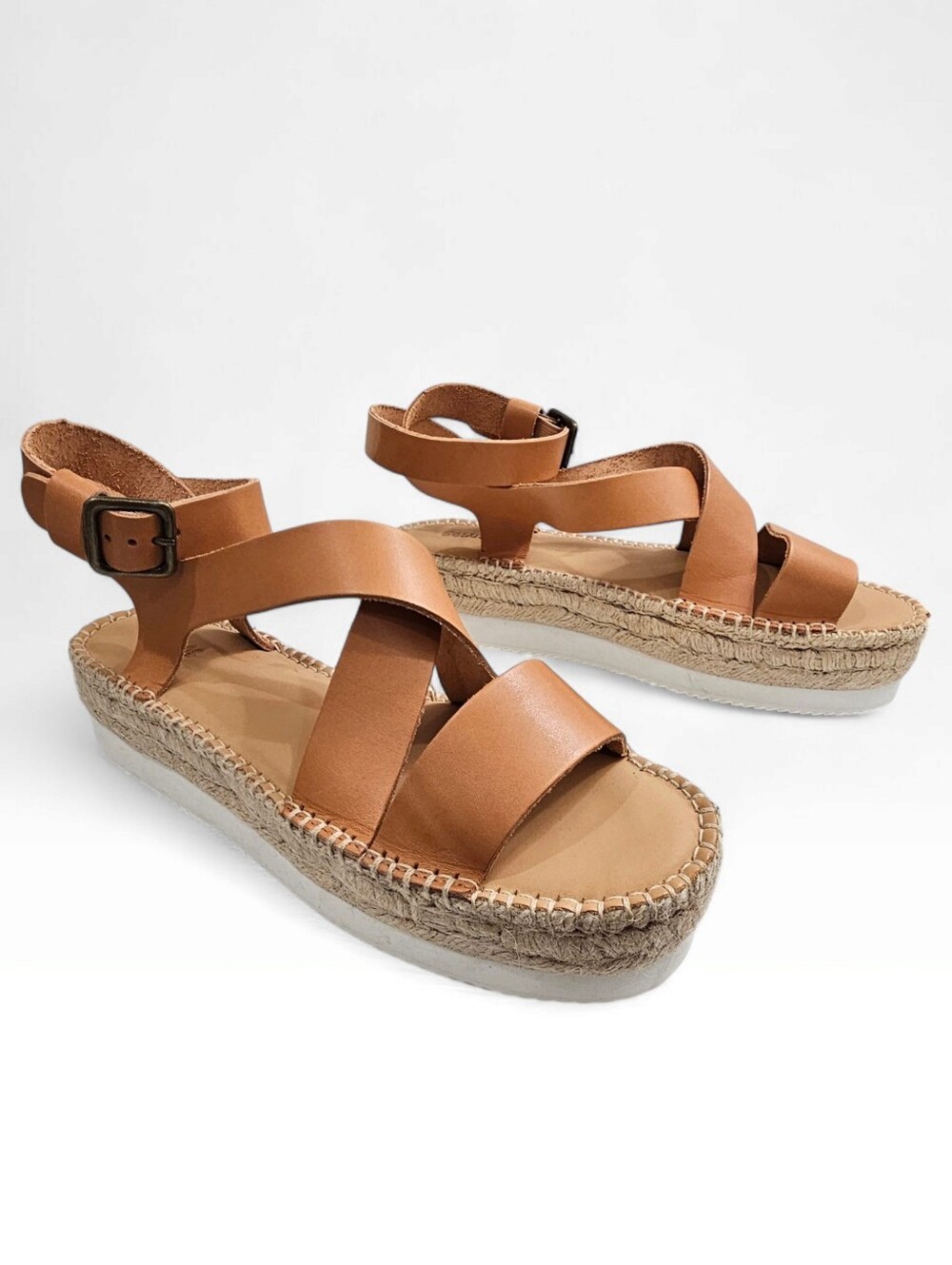 SOLUDOS Olympia Espadrille Jute Platform Tan Leather Strappy Sandals 10M